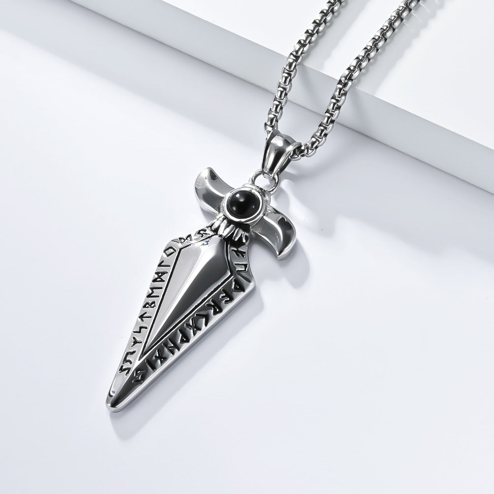 Planderful Viking Spearhead Necklace Titanium Steel Mens Jewelry Nordic Retro Style Bold Statement