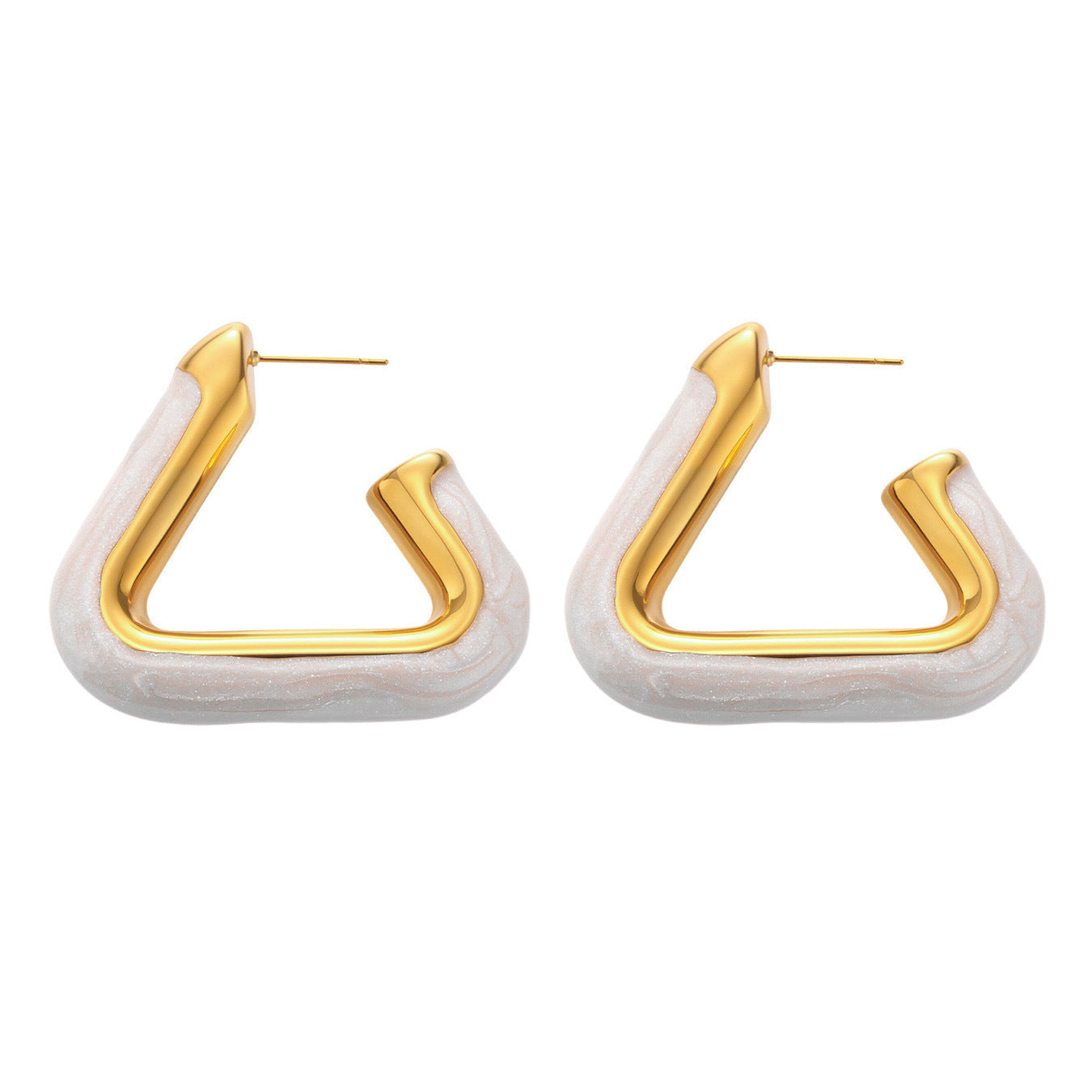 Planderful Triangular Pearl Earrings Hollow Gold For Women