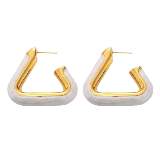 Planderful Triangular Pearl Earrings Hollow Gold For Women
