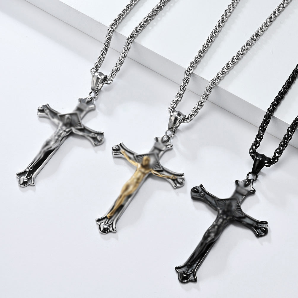 European and American Retro Titanium Steel Cross Necklace for Men