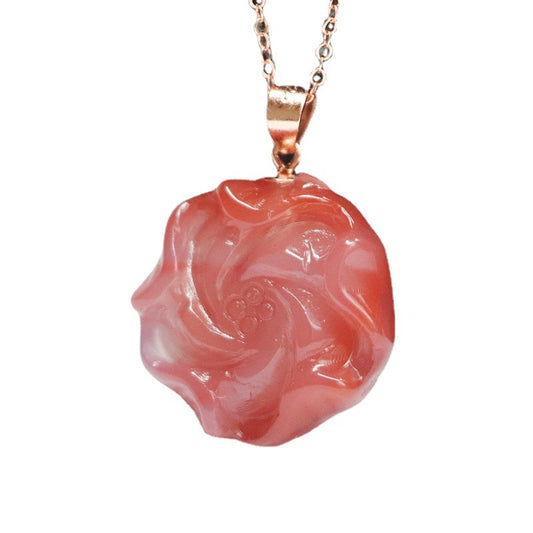 Yanyuan Agate Rose Silver Pendant — No Chain