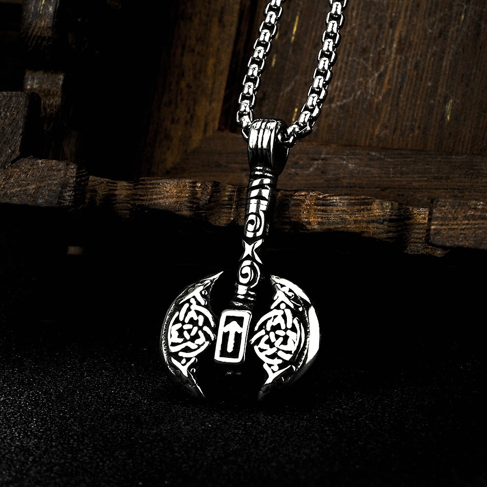 European and American Jewelry Wholesale Titanium Steel Men's Pendant Necklace Retro Viking Tomahawk