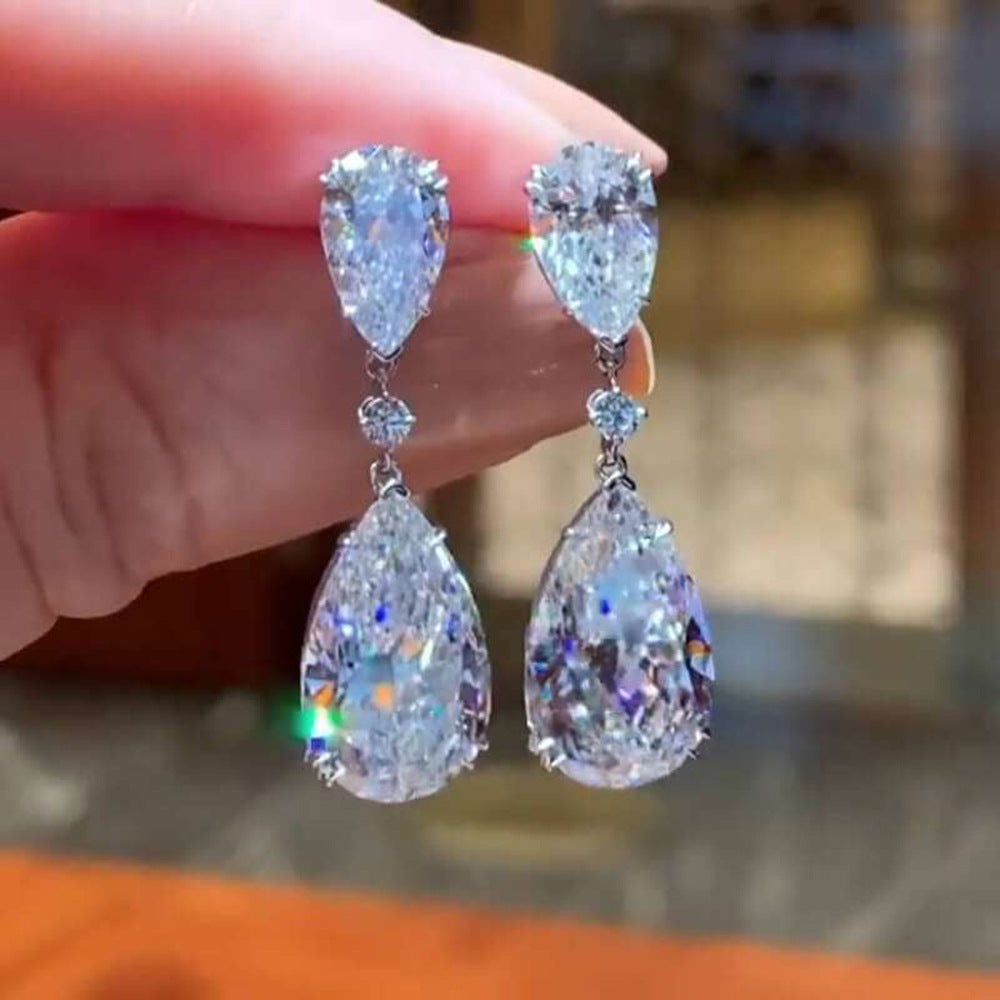 S925 Sterling Silver Water Drop Zircon Earrings, Studs, Luxury Exquisite Geometric Pear-Shaped Long