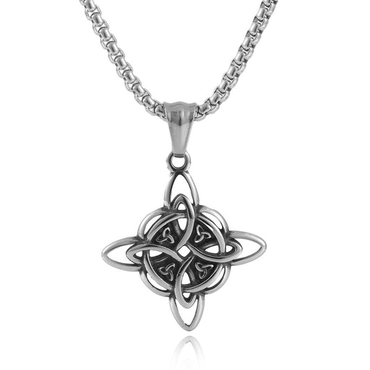 Titanium Steel Punk Hollow Lucky Knot Pendant Necklace for Men - European and American Retro Style