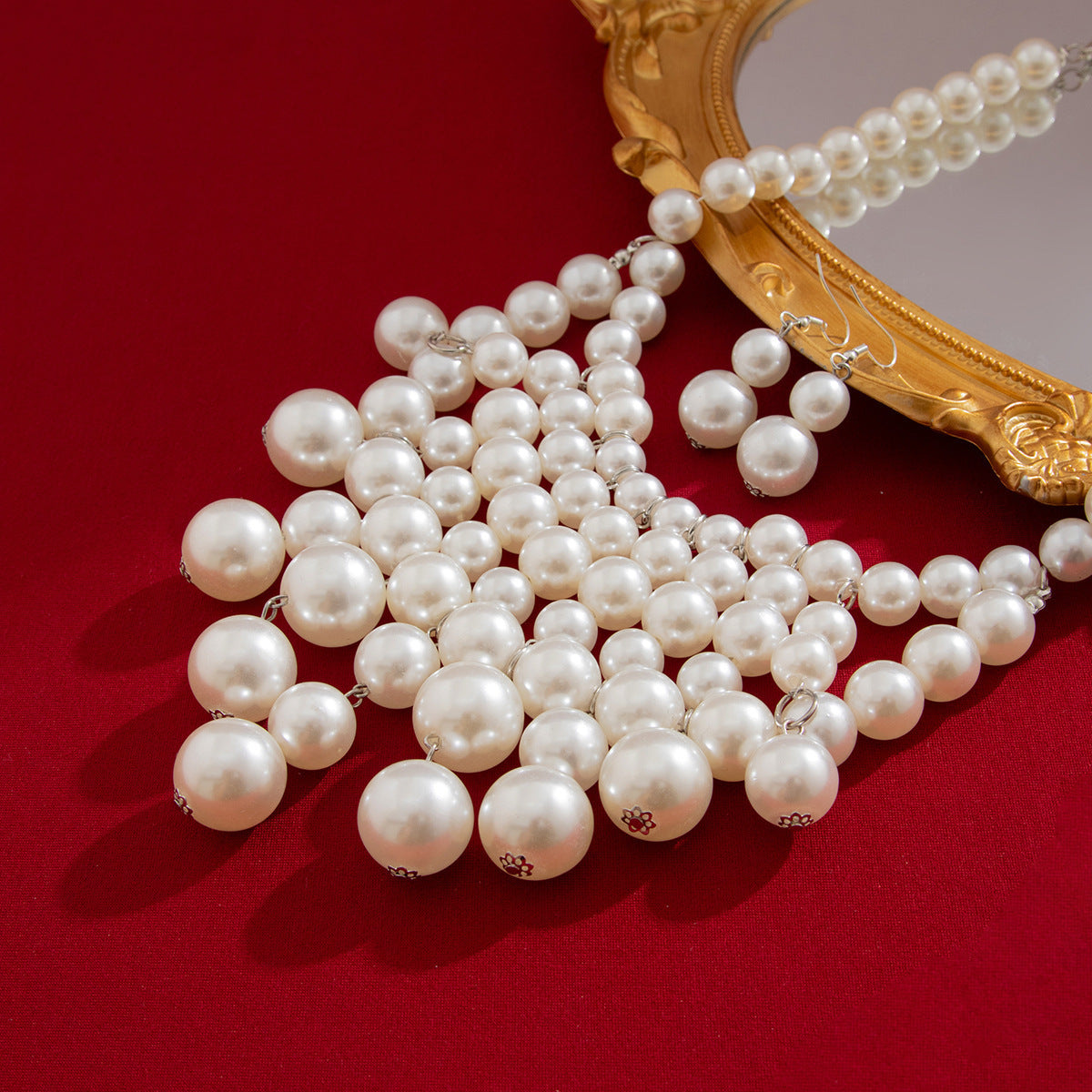 Pearl-Style Fringe Necklace & Earrings Set