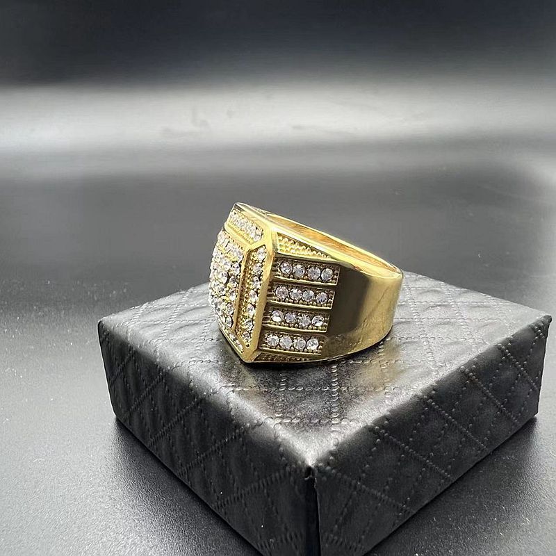 Planderful Hip Hop Ring Everyday Genie For Men Titanium Steel Gold Plated Luxury Zircon Jewelry