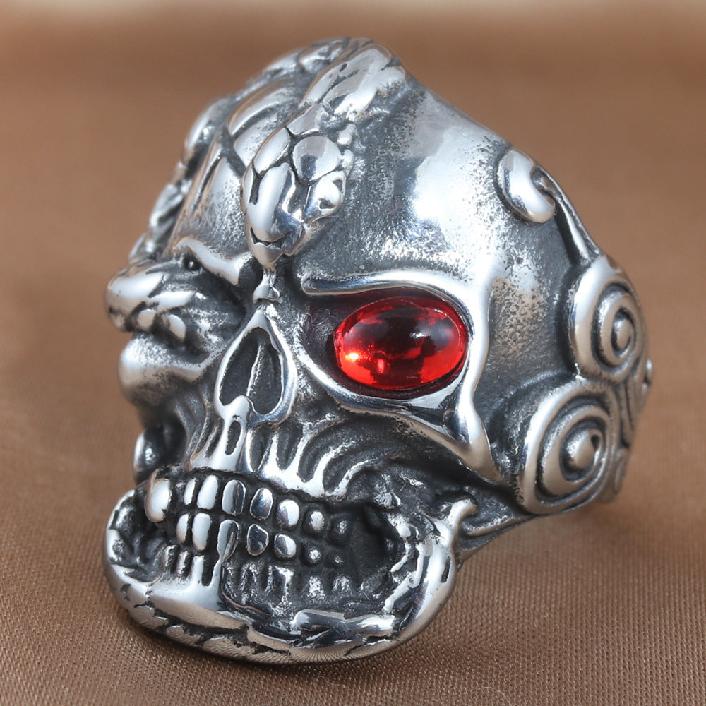 Titanium Steel Skull and Snake Ring for Men - Personalized Retro Trendy Accessories
