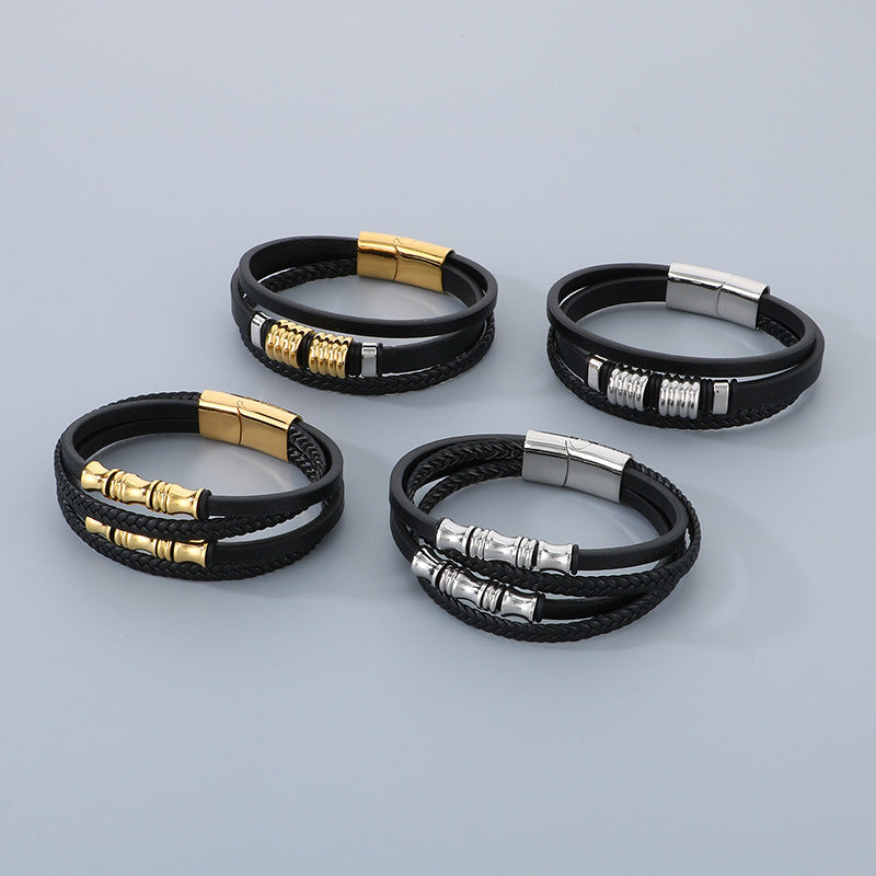 Planderful Leather Bracelet For Men Magnetic Buckle Everyday