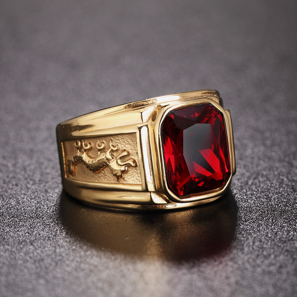 Personalized Retro Double Dragon Zircon Ring Titanium Steel Unisex Protection For Men Women Planderful