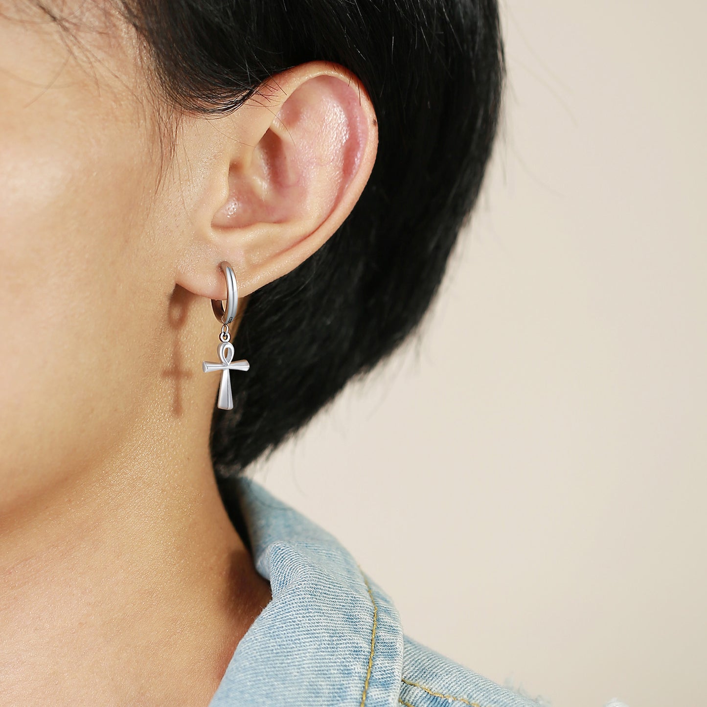 Stainless Steel Anka Cross Black Earrings Men's Fashion