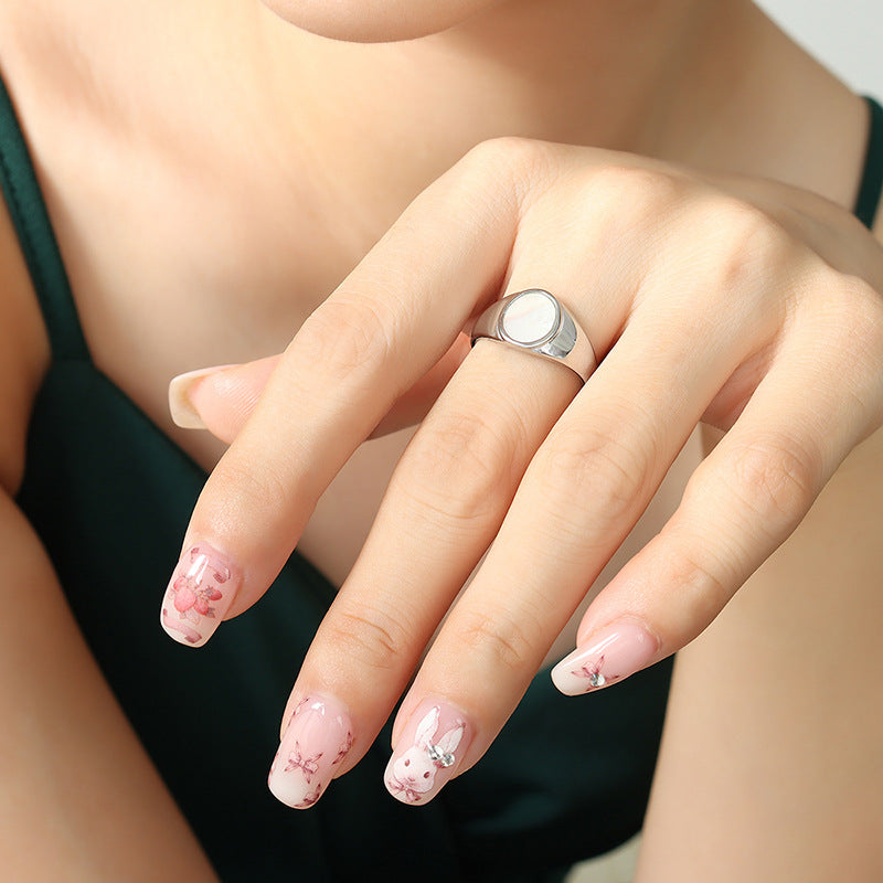 French Chic Gold-Plated Sea Shell Ring with Titanium Steel - Size 6-8