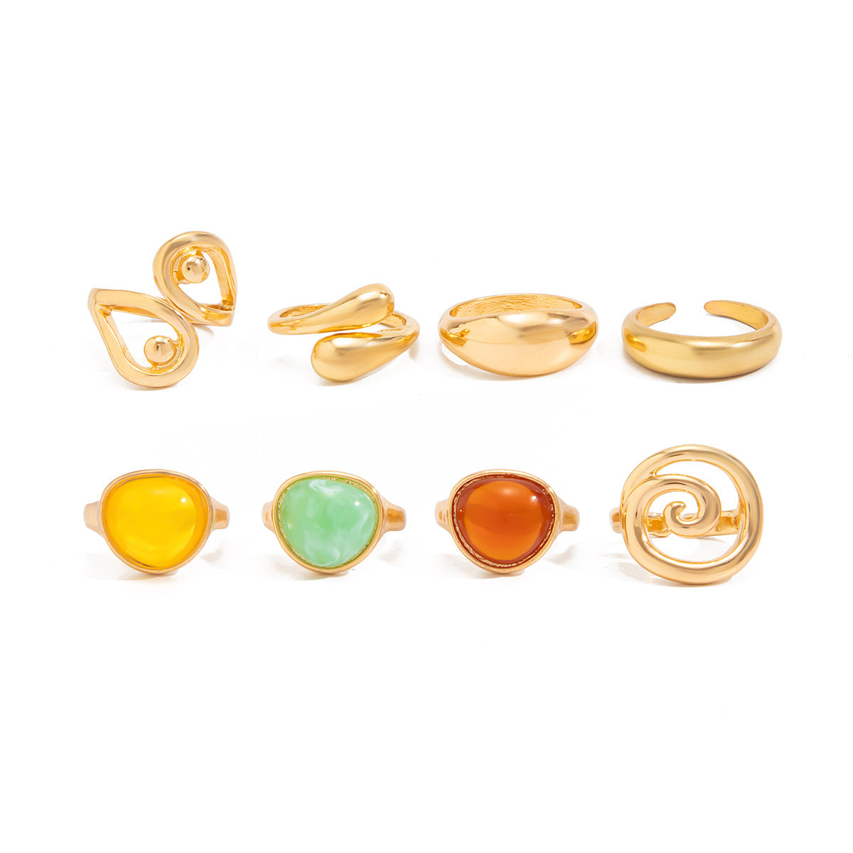 Planderful Vienna Verve Irregular Smudged Stone Ring Set For Women Water Drop Hug Design Statement Jewelry