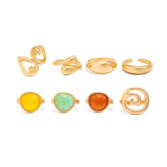 Planderful Vienna Verve Irregular Smudged Stone Ring Set For Women Water Drop Hug Design Statement Jewelry