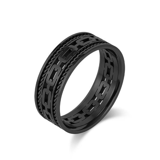 Planderful Titanium Steel Double Strand Wire Rope Hollow Cuban Chain Ring For Men Neutral Style