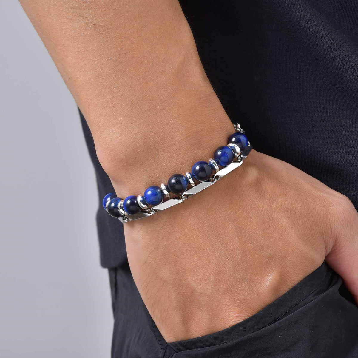 Natural Stone Stainless Steel Bracelet for Men