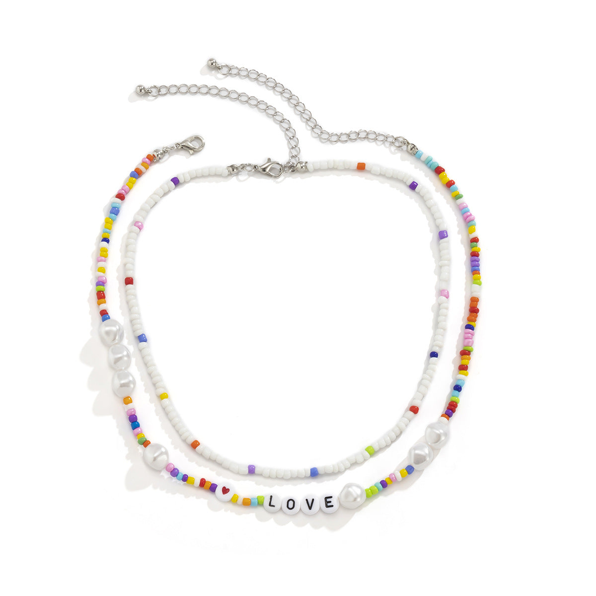 Planderful Pearl Letter Necklace With Mixed Color Imitation Pearls Women Statement Beaded Peach Heart Design