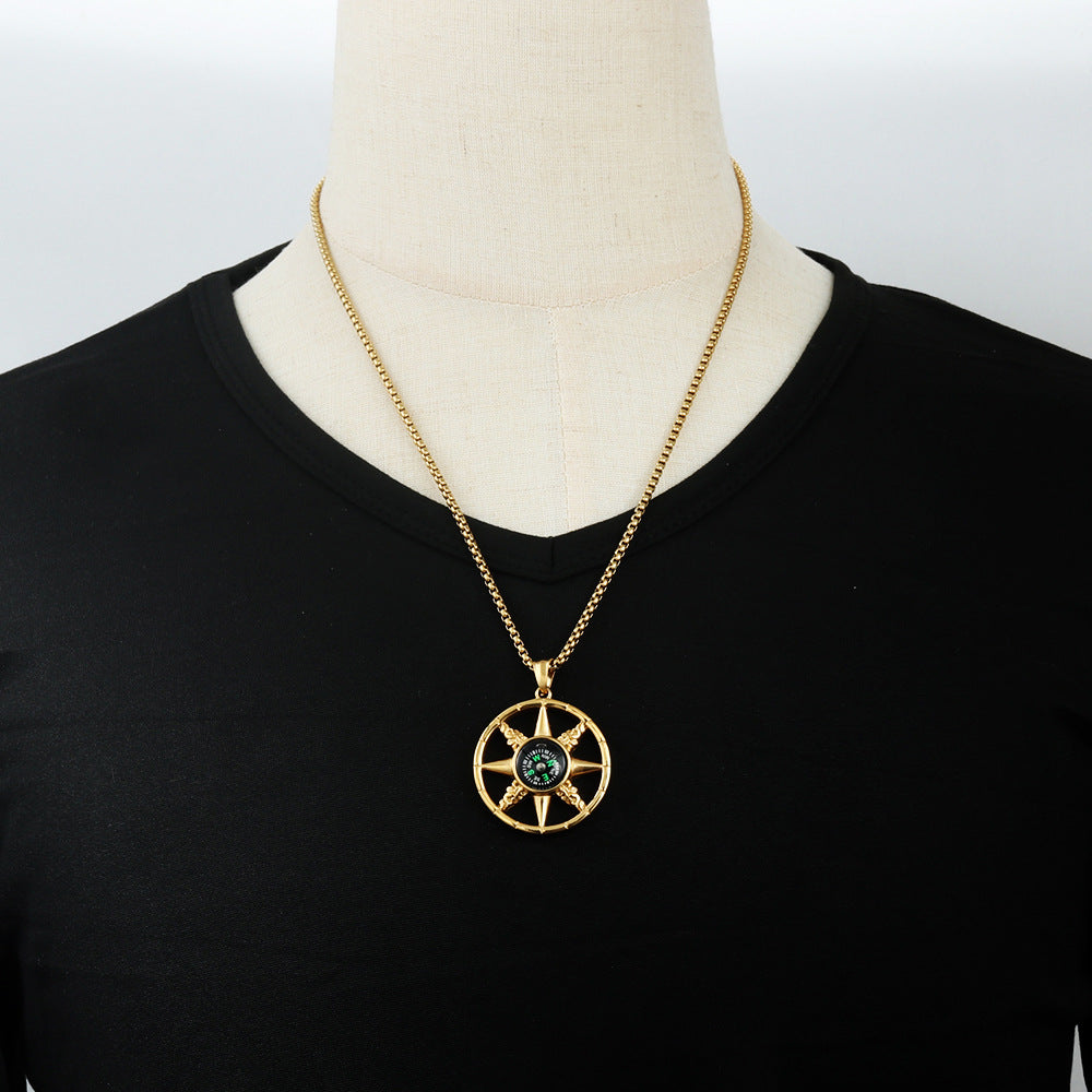 European And American Stainless Steel Compass Pendant For Men