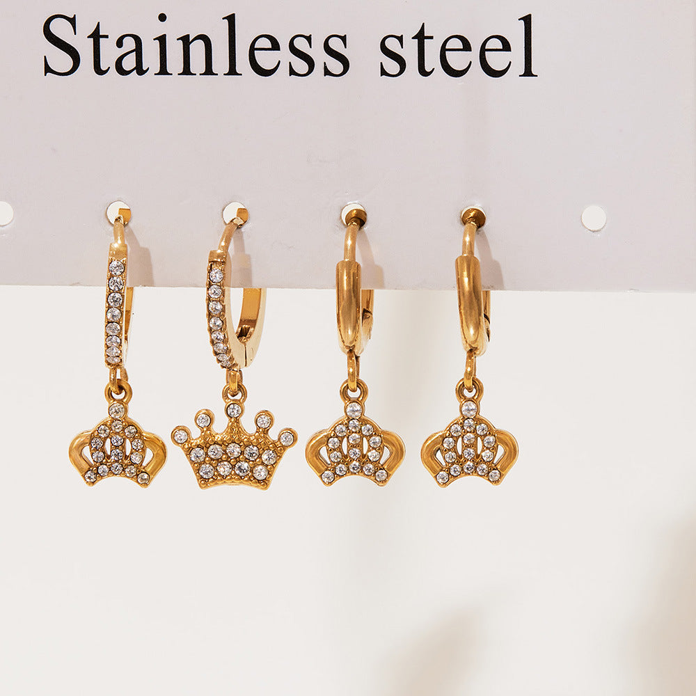 Planderful Crown Zircon Earrings Gold Plated For Women