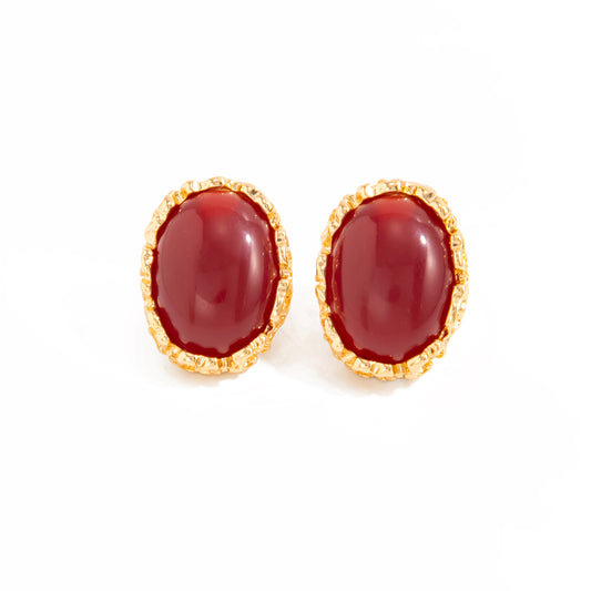 Planderful Vienna Verve Colored Stone Stud Earrings Retro Court Style Hammered Pattern Jewelry For Women Statement