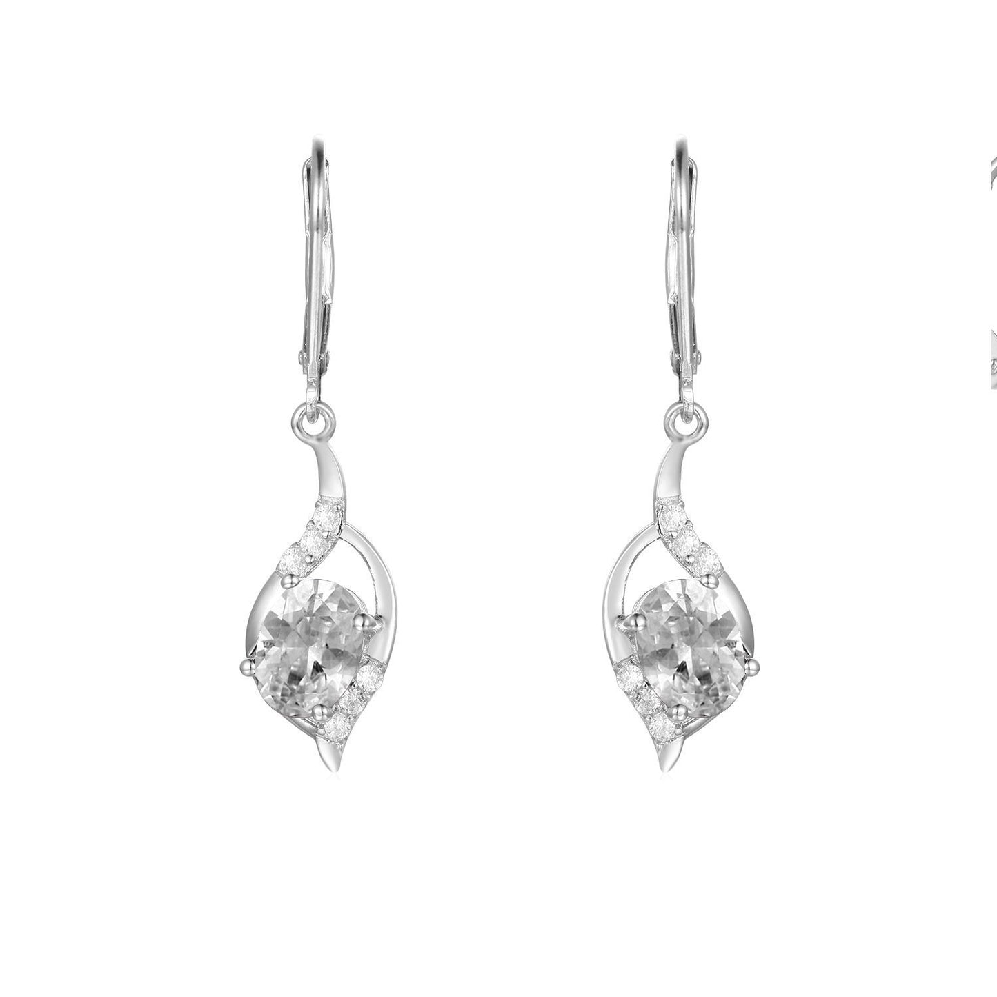 Creative Water Droplet Oval Natural Gemstone Silver Drop Earrings