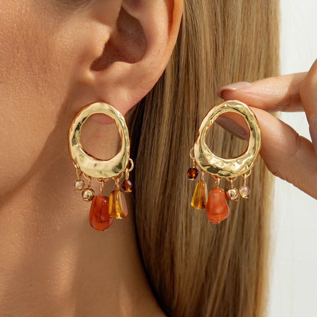 Planderful Metal Wind Flower Stud Earrings Vienna Verve For Women Geometric Turquoise Coral Imitation Statement