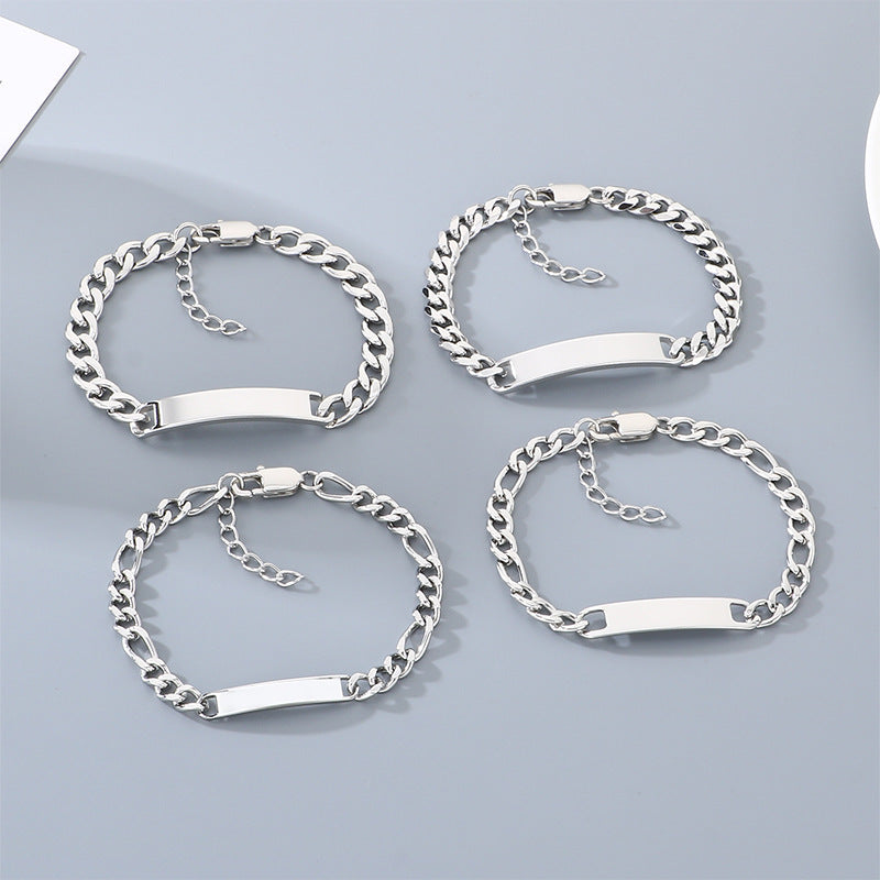 Engravable Curved Bar Bracelet – Layered Cuban Chain Titanium Steel Men's Bracelet