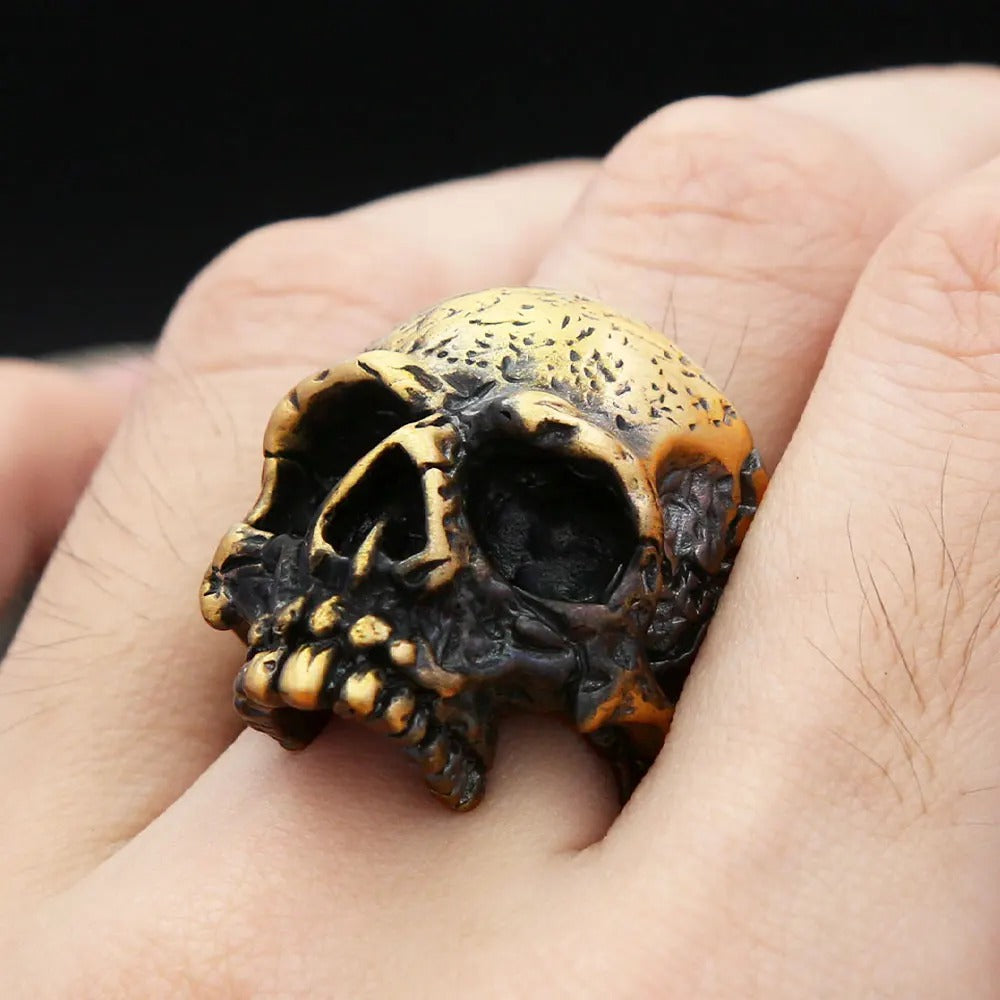 Planderful Shop Vintage Brass Skull Ring For Men Gothic Hip Hop Style Halloween Accessory