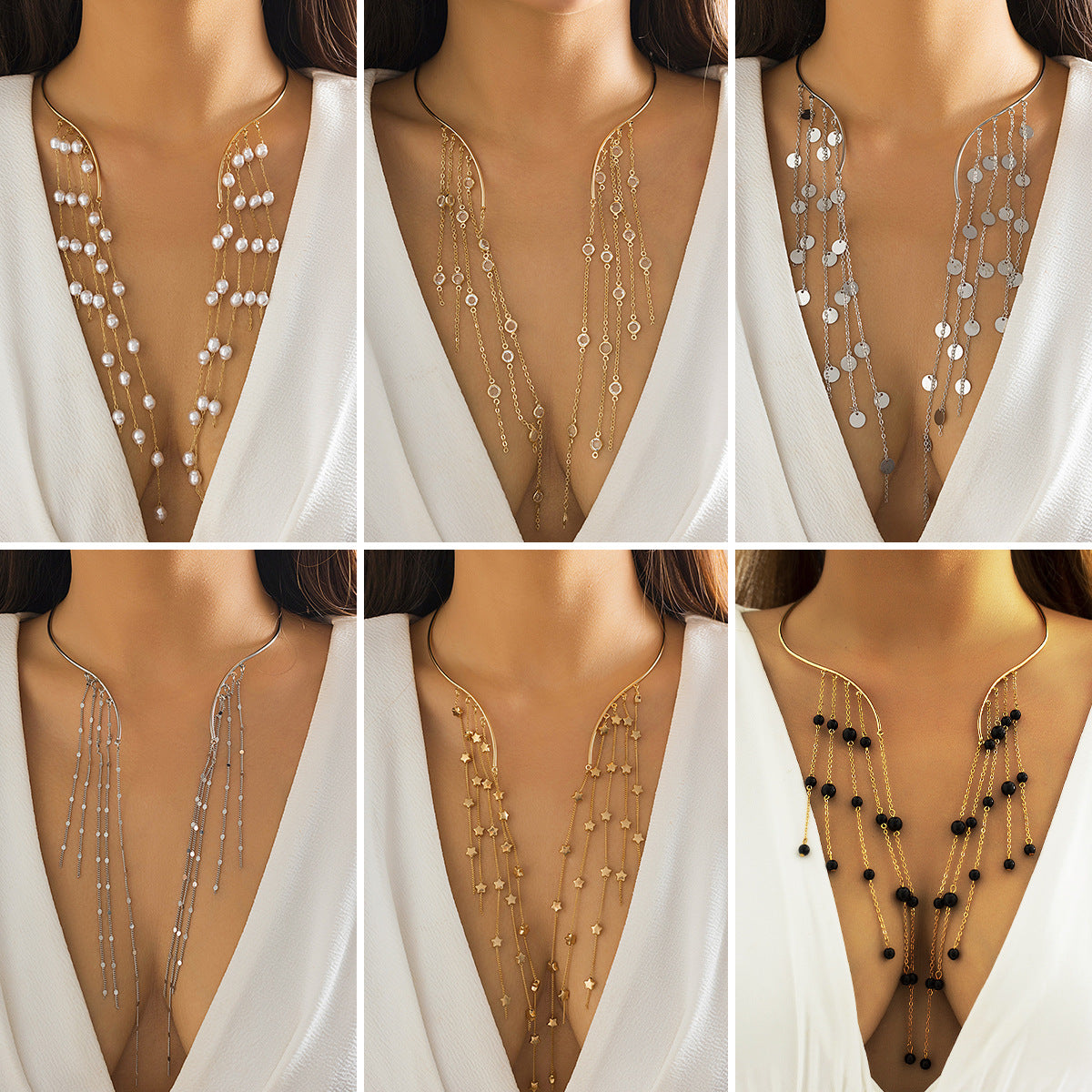 Sleek Geometric Star Pendant Choker Necklace with Unique Niche Design, Adjustable Style, Chic European and American Imitation Pearl Jewelry