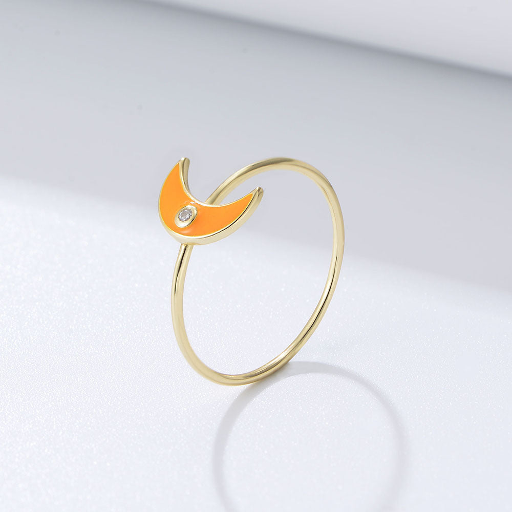 Planderful S925 Sterling Silver Epoxy Moon Ring For Women Minimal Style Everyday Jewelry