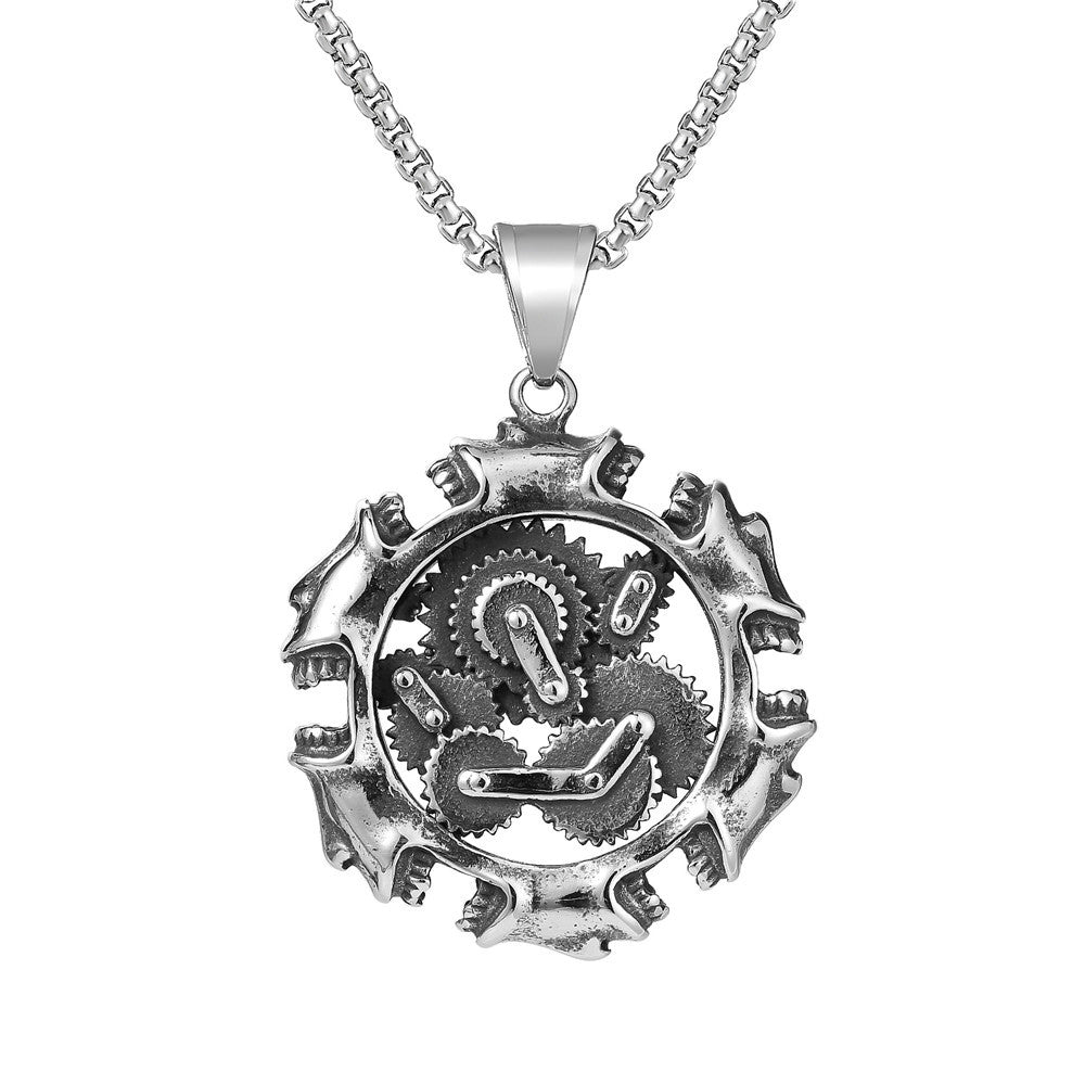 Planderful Titanium Steel Gear Pendant For Unisex Style Distressed Vintage Mechanical Jewelry