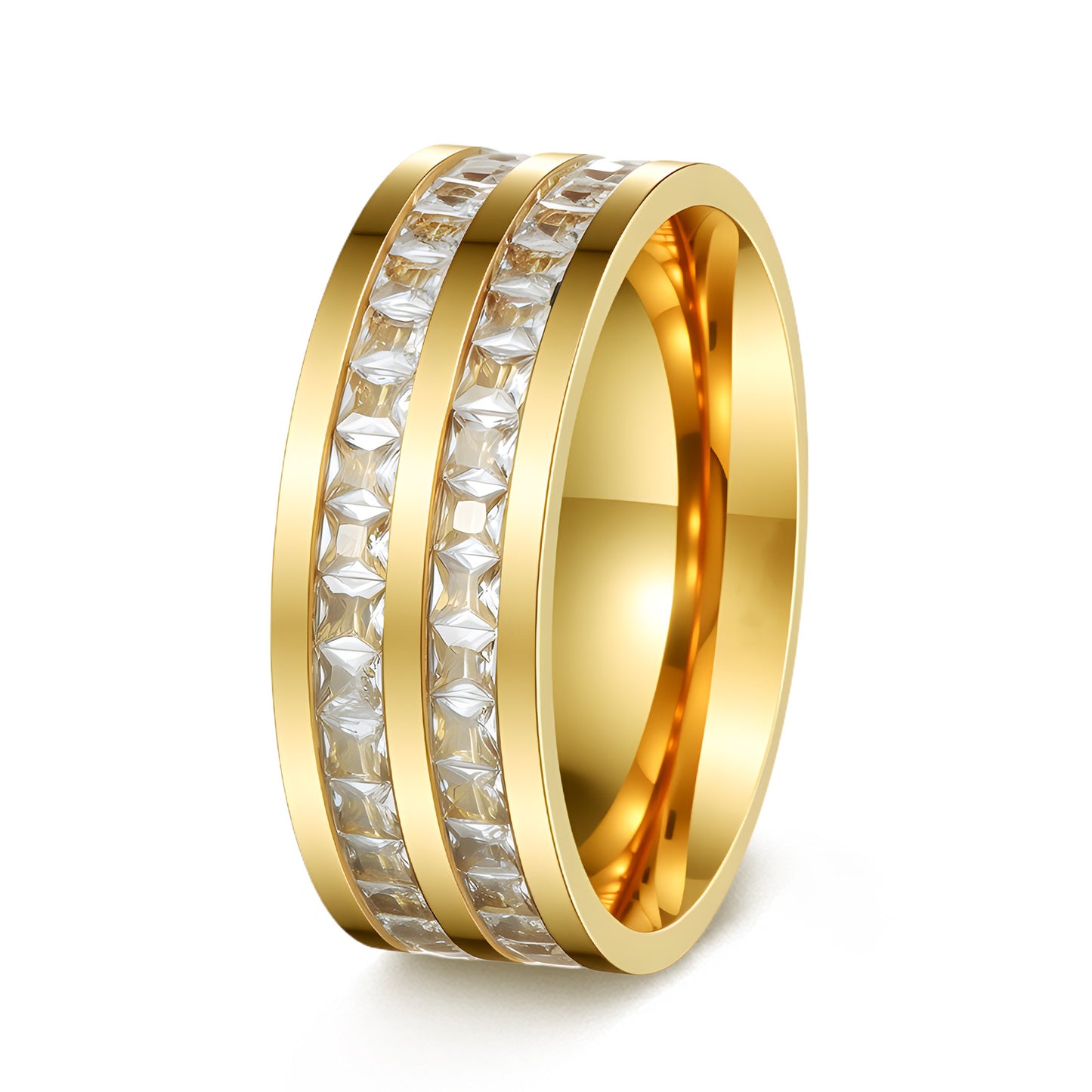 Planderful Everyday Genie Zircon Inlaid Gypsy Ring Stainless Steel Unisex Rose Gold Bold Statement