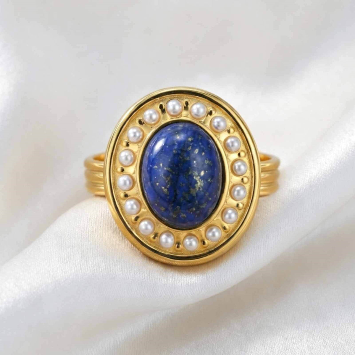 Stainless Steel Faux Pearl Oval Lapis Lazuli Open Ring – Style For Women – &