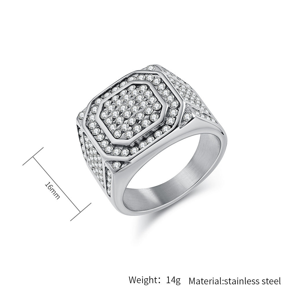 Planderful Hip Hop Ring For Men Titanium Steel Gold Plated Zircon Inlay Jewelry Premium