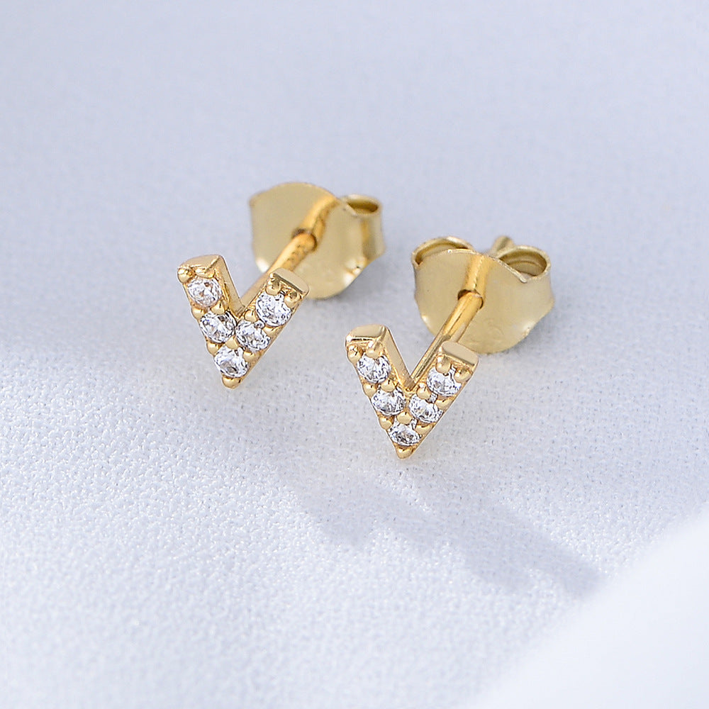 S925 Sterling Silver Zircon English Letter Stud Earrings Geometric Small Mini Earrings Ear