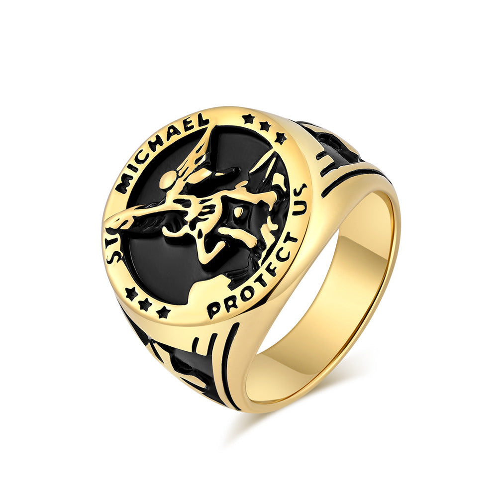 Cross-Border European And American Style Retro St. Michael's Archangel Titanium Steel Ring