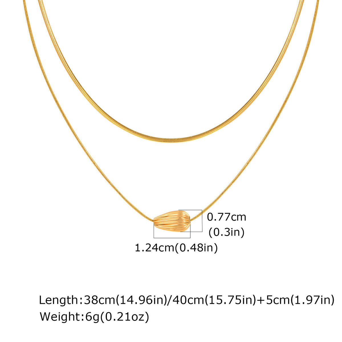 Stainless Steel Strip Gold-Plated Pattern Water Drop Bead Spacer Double Layer Stacked Necklace