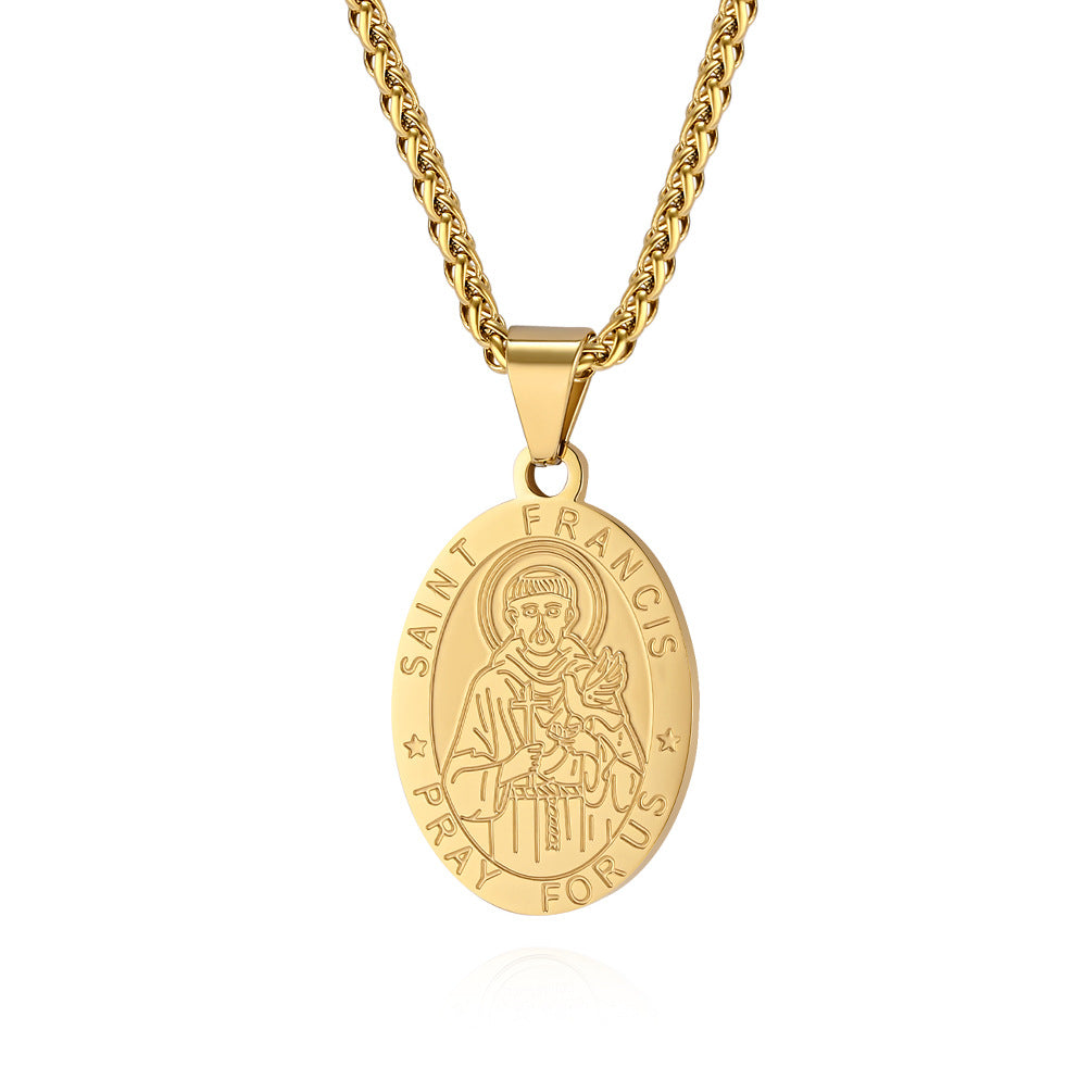 Patron Saint Oval Medal Stainless Steel Pendant Necklace Fashion Jewelry