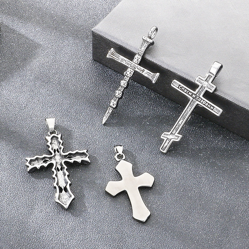 Breath Whistle Can Blow Decompression Pendant, Smear Ghost Head Cross Stainless Steel Necklace