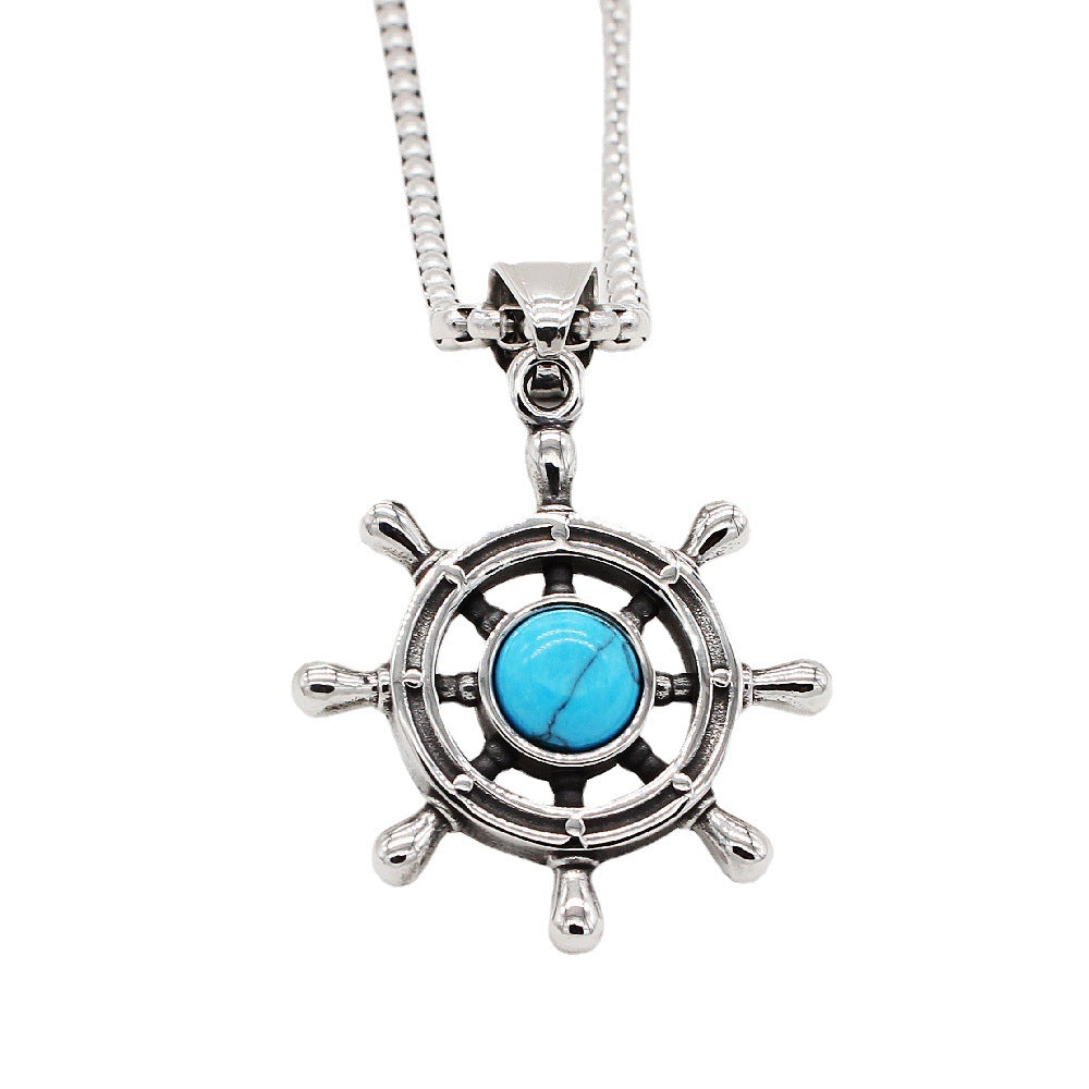 Planderful Nautical Anchor Pendant Durable Turquoise Titanium Steel Unisex Jewelry For Ocean Lovers