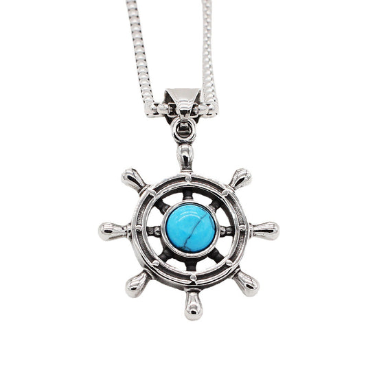 Planderful Nautical Anchor Pendant Durable Turquoise Titanium Steel Unisex Jewelry For Ocean Lovers