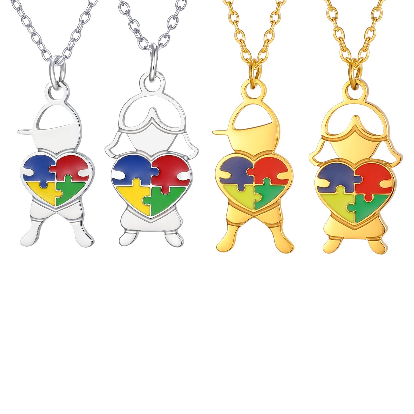 Stainless Steel Epoxy Heart-Shaped Puzzle Children's Necklace