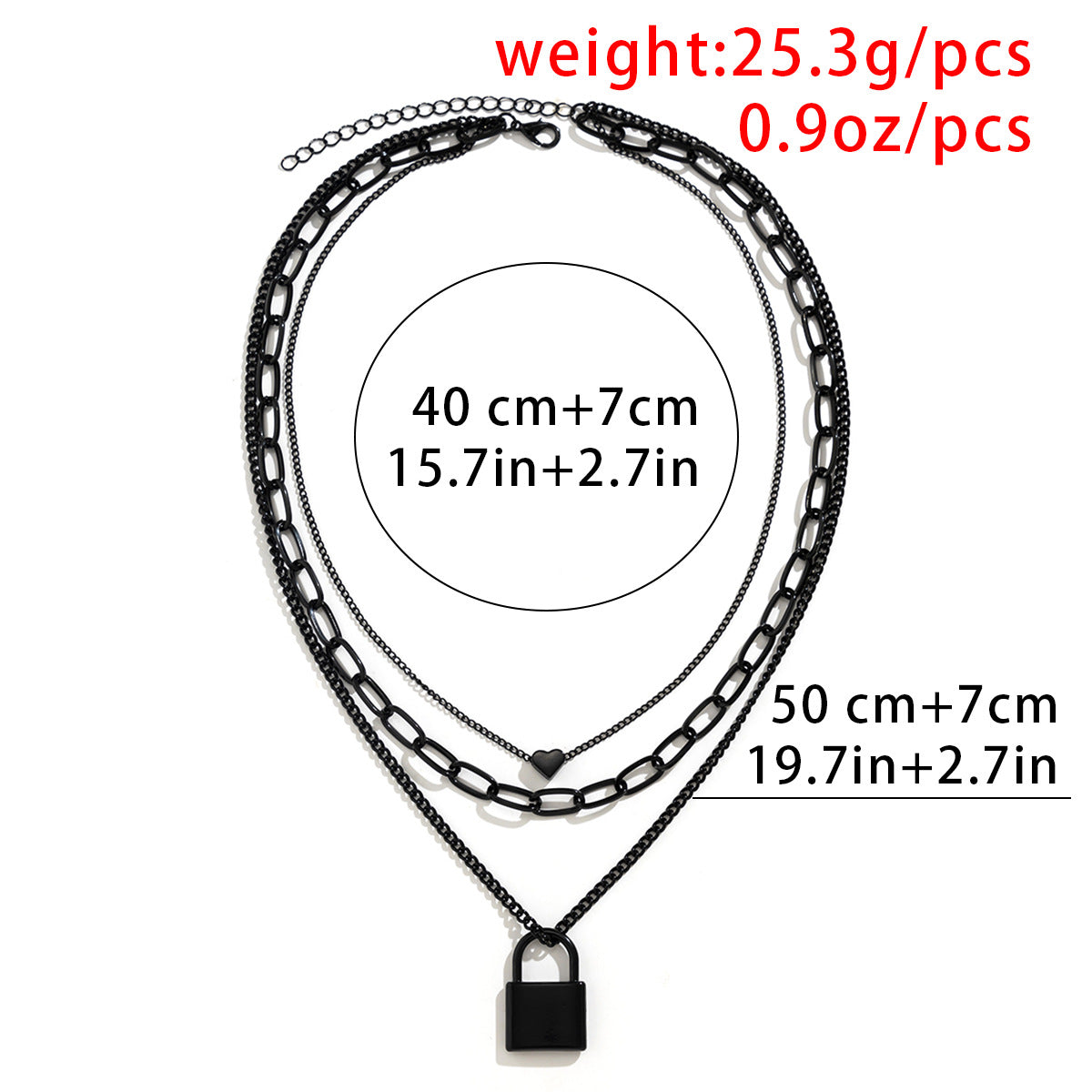 Punk Cross Heart Lock Layered Necklace