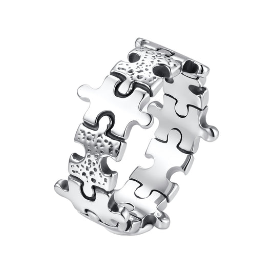 Pieces Puzzle Stainless Steel Puzzle Punk Individual Cold Wind Ring