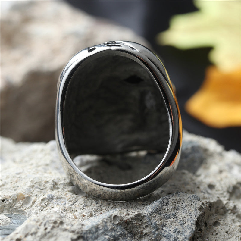 Retro Punk Titanium Steel Skull Ring for Men - Two-Sided Design