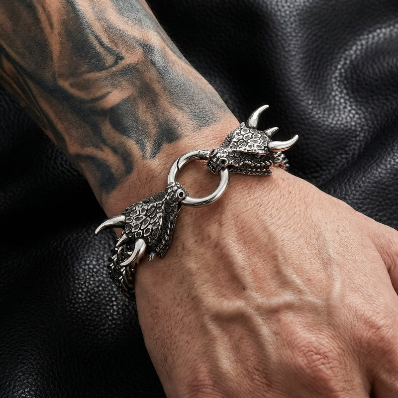 Smear Dragon – Punk Style Vacuum Electroplating Dragon Head Front & Back Chain Bracelet