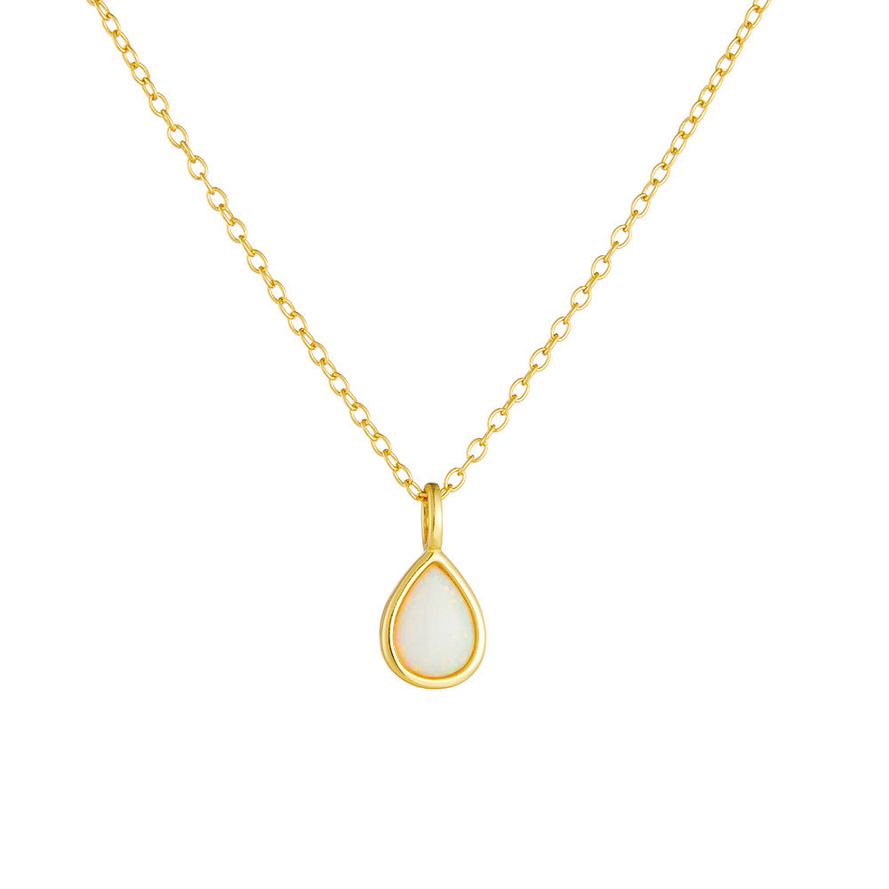 S925 Sterling Silver Geometric Opal Necklace Light Luxury