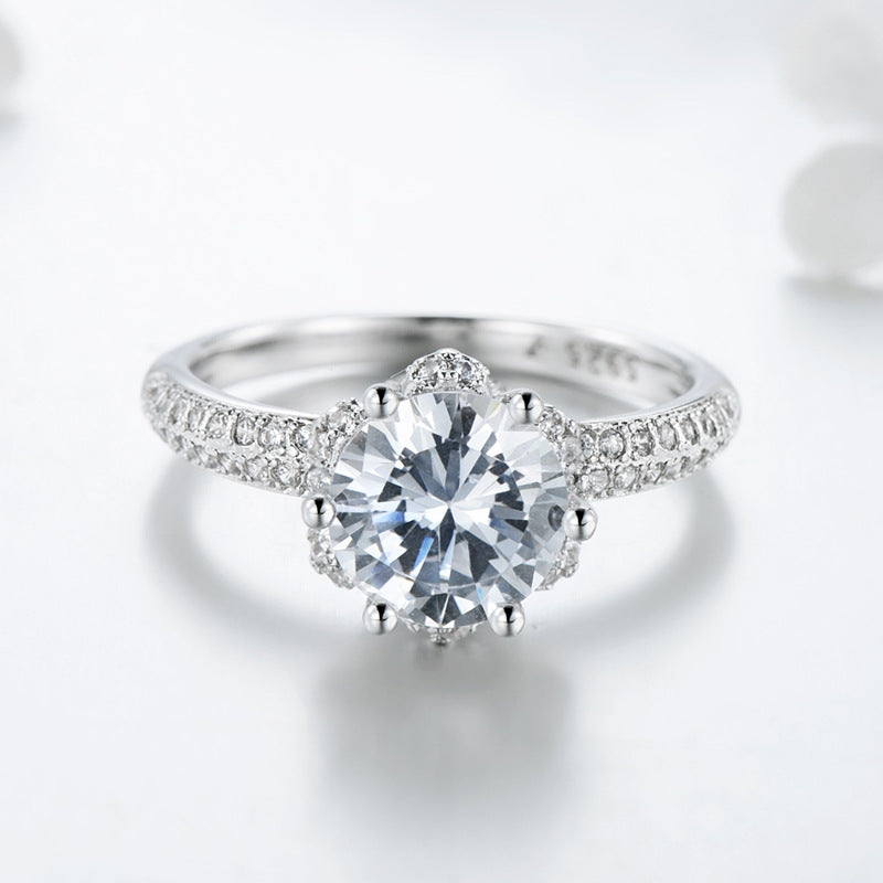 Luxury Crown Sterling Silver Ring with Zircon Inlay for Women