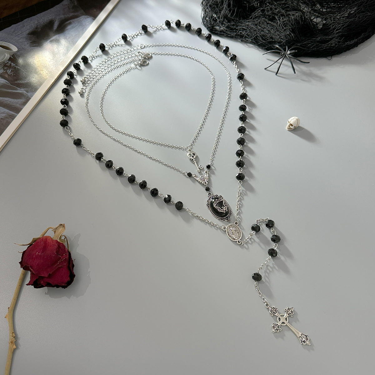 Gothic Cross Crystal Blood Necklace