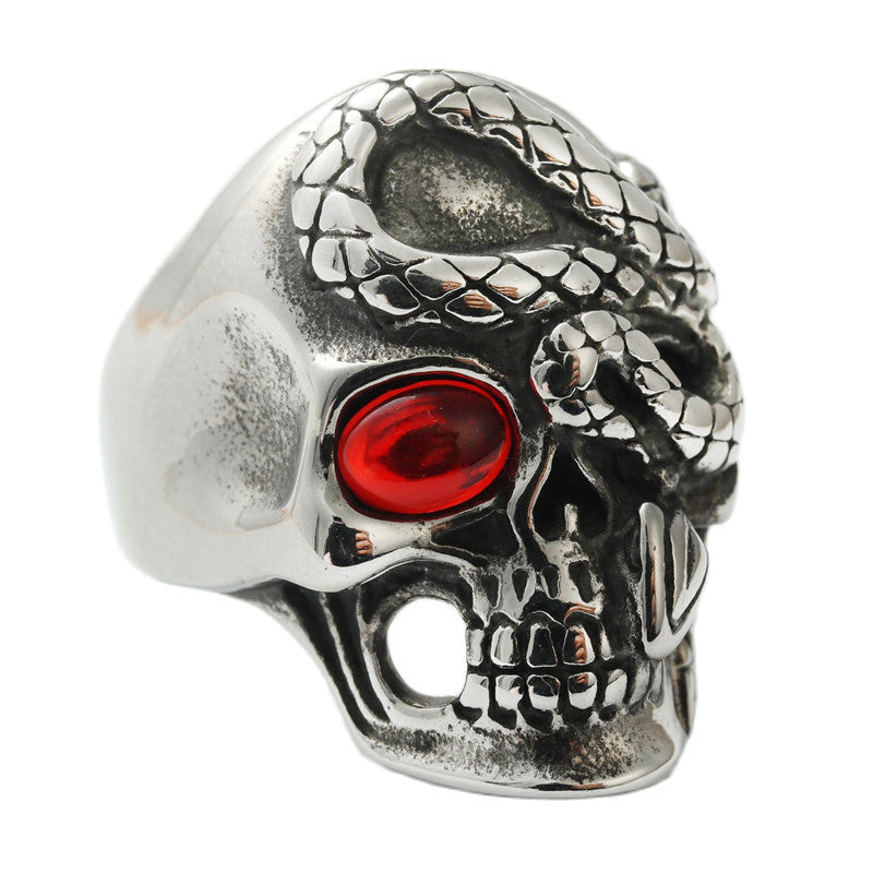 Titanium Steel Skull Head Snake King Ring for Men - Retro Punk Jewelry in European and American Style