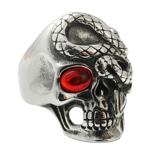 Titanium Steel Skull Head Snake King Ring for Men - Retro Punk Jewelry in European and American Style